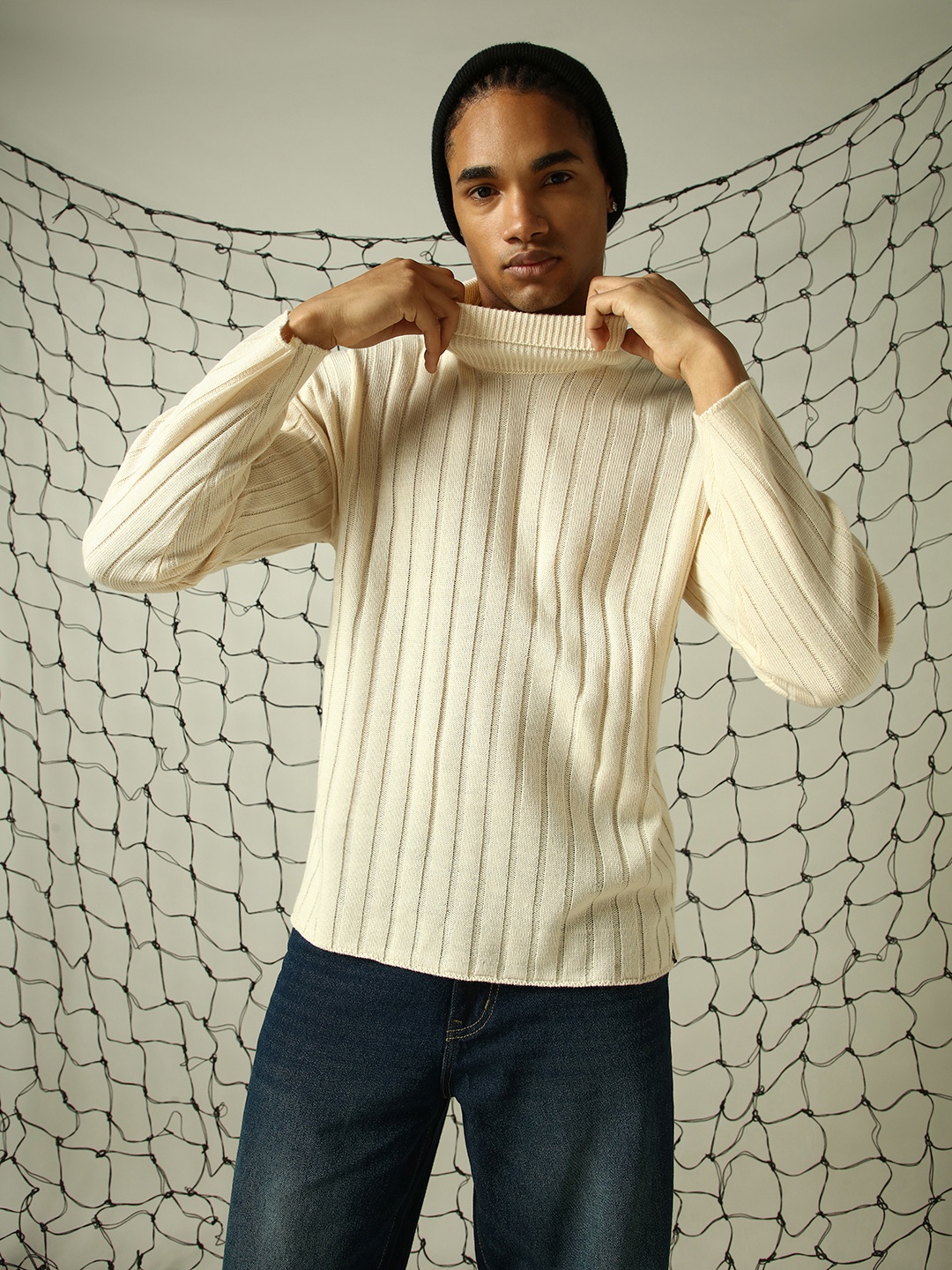 

Hubberholme Men Striped Pullover Sweaters, Off white