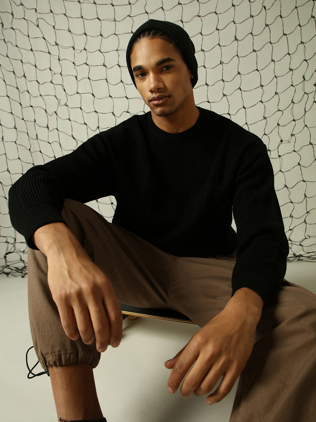 

Hubberholme Men Ribbed Pullover Oversized Fit Sweater, Black