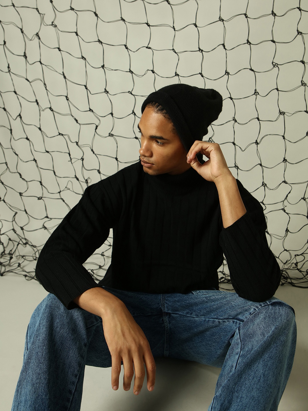 

Hubberholme Men Striped Pullover, Black