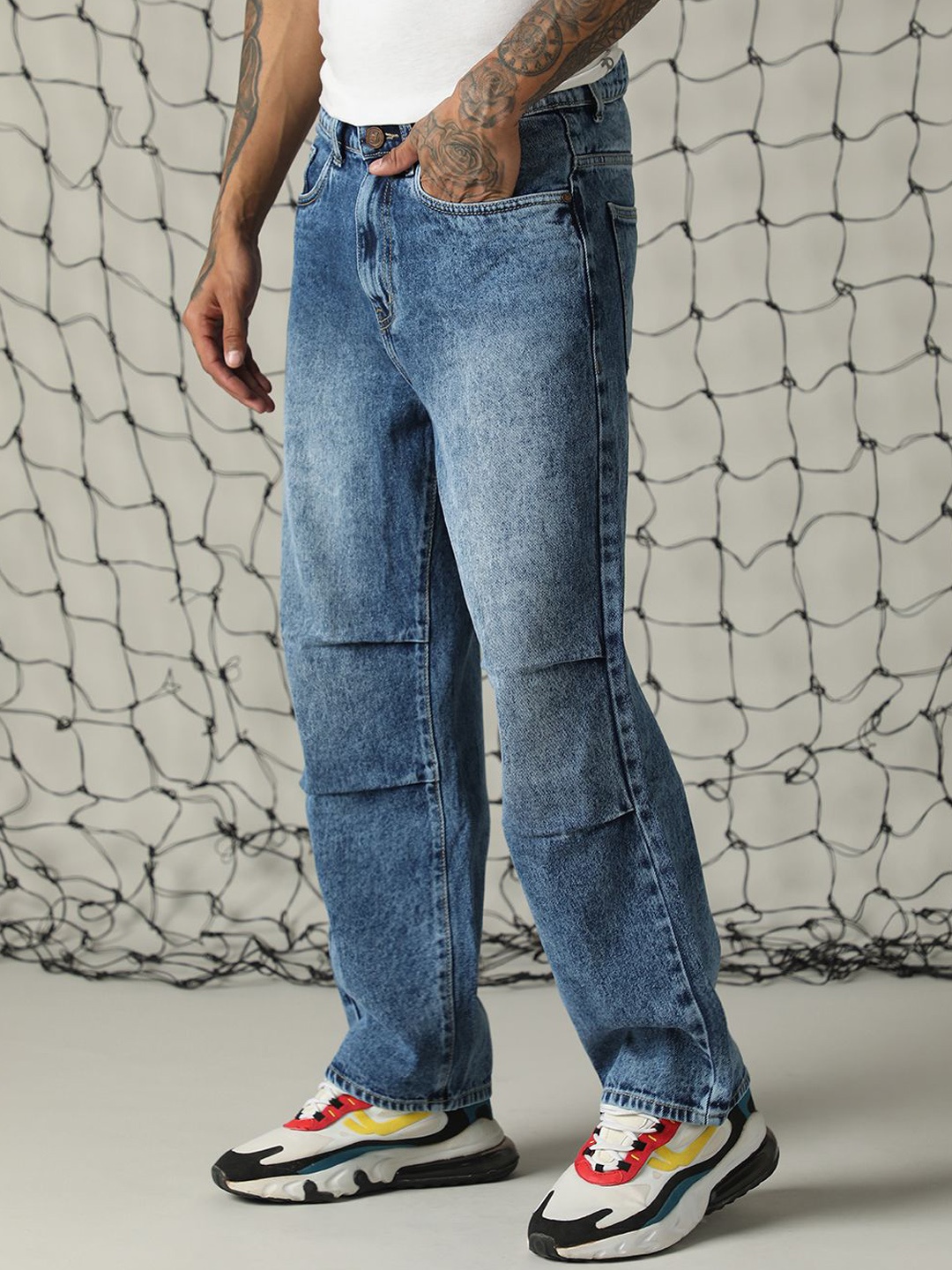 

Hubberholme Men Loose Relaxed Baggy Fit Mildly parachute detail Faded Jeans, Blue
