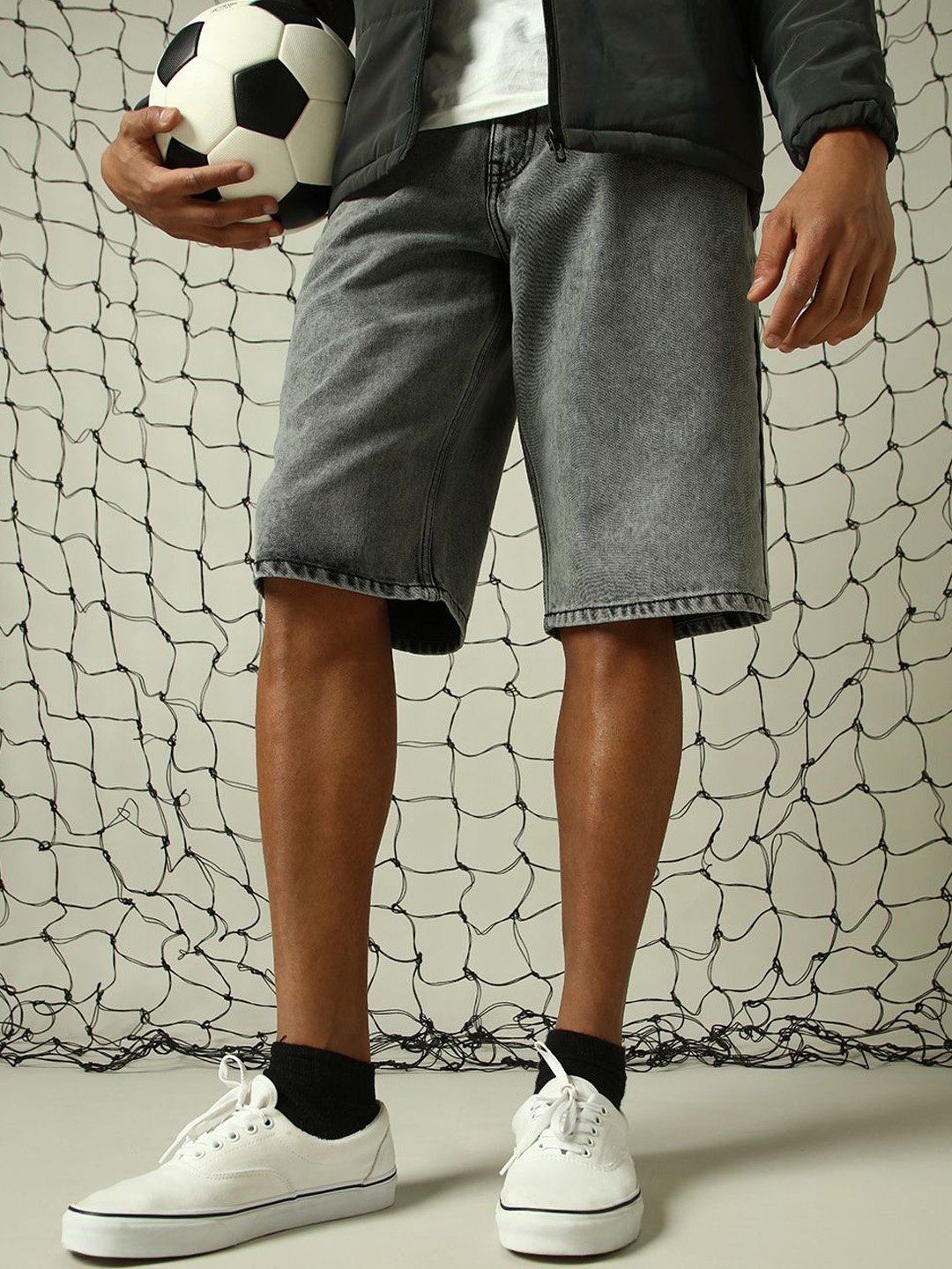 

Hubberholme Men Washed Loose Fit barmuda Comfort Denim Shorts, Grey