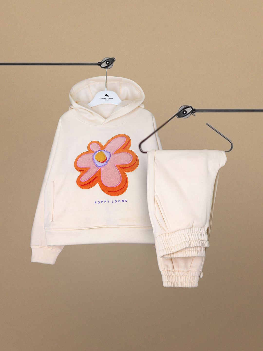 

Cherry Crumble Girls Hooded Sweatshirt With Joggers, Cream