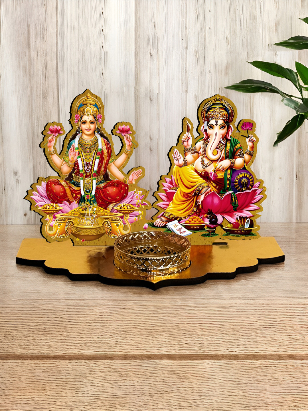

Art Street Mata Laxmi & Ganesh MDF Cutout Religious Table-Top Showpiece, Gold