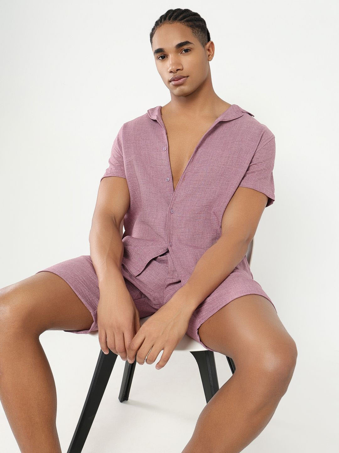 

SHOWOFF Cuban Collar Shirt With Shorts, Mauve