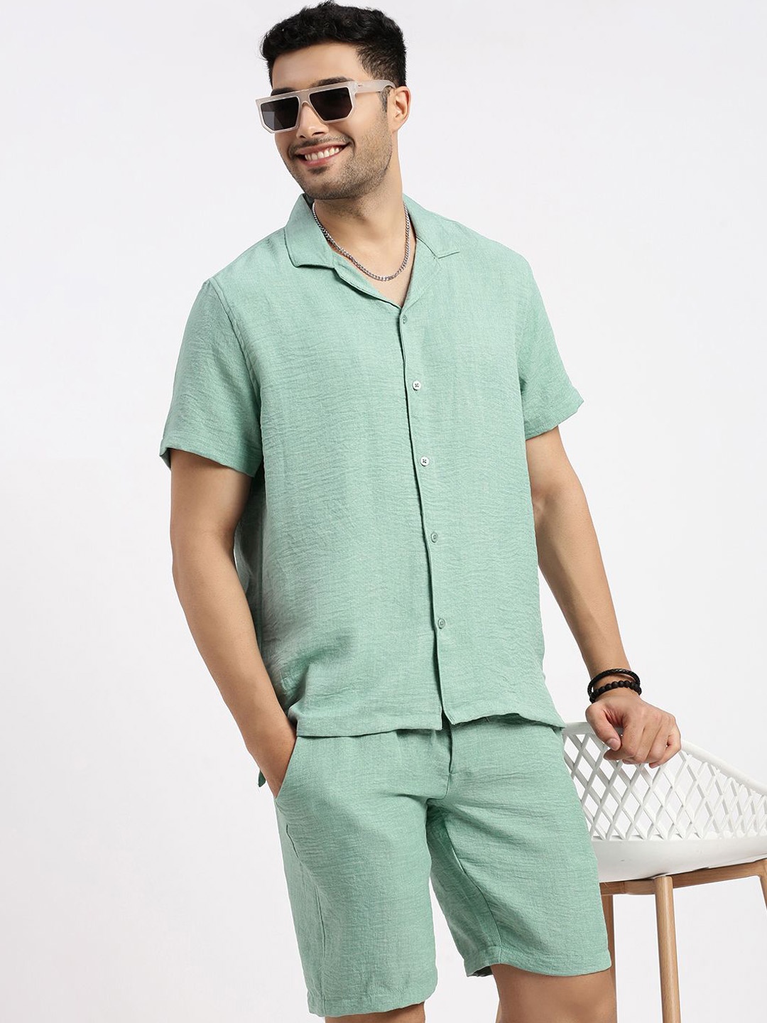 

SHOWOFF Cuban Collar Shirt With Short, Green