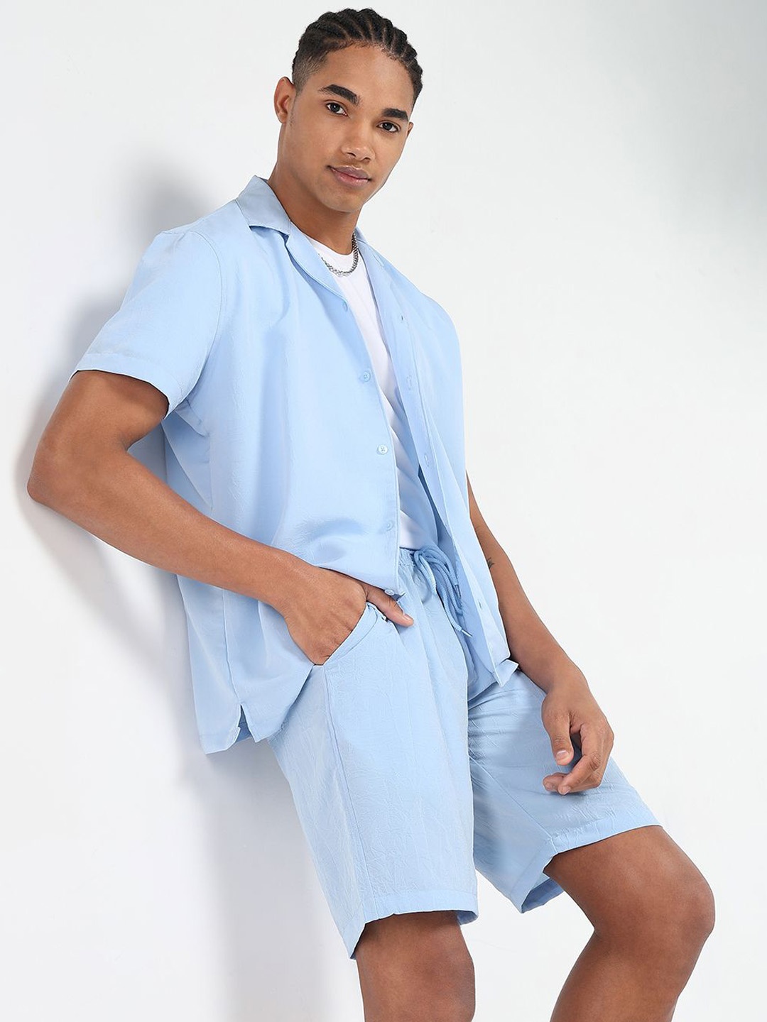 

SHOWOFF Cuban Collar Short Sleeves Shirt With Short, Blue