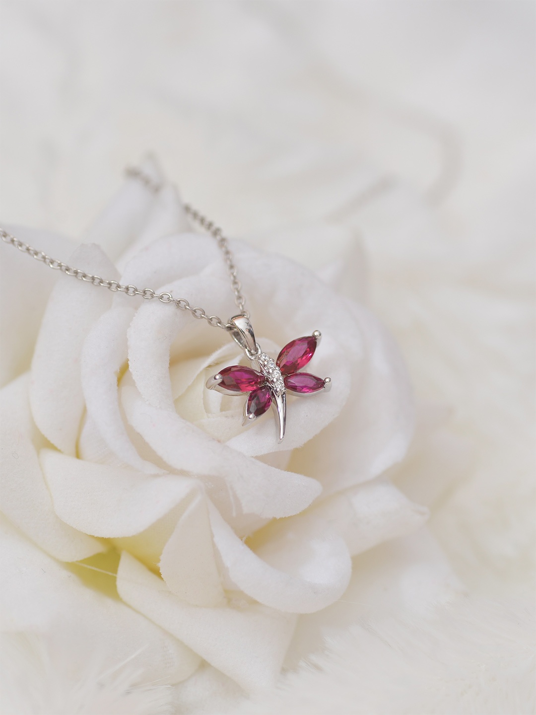 

Ornate Jewels 925 Sterling silver Red Ruby Butterfly Pendant with Chain