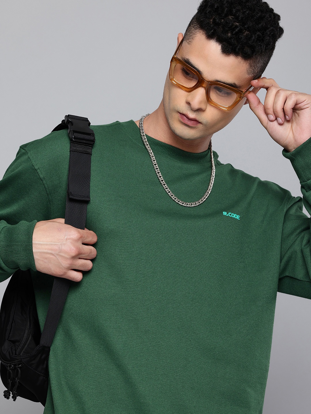 

R.Code by The Roadster Life Co. Men Oversized Sweatshirt, Green