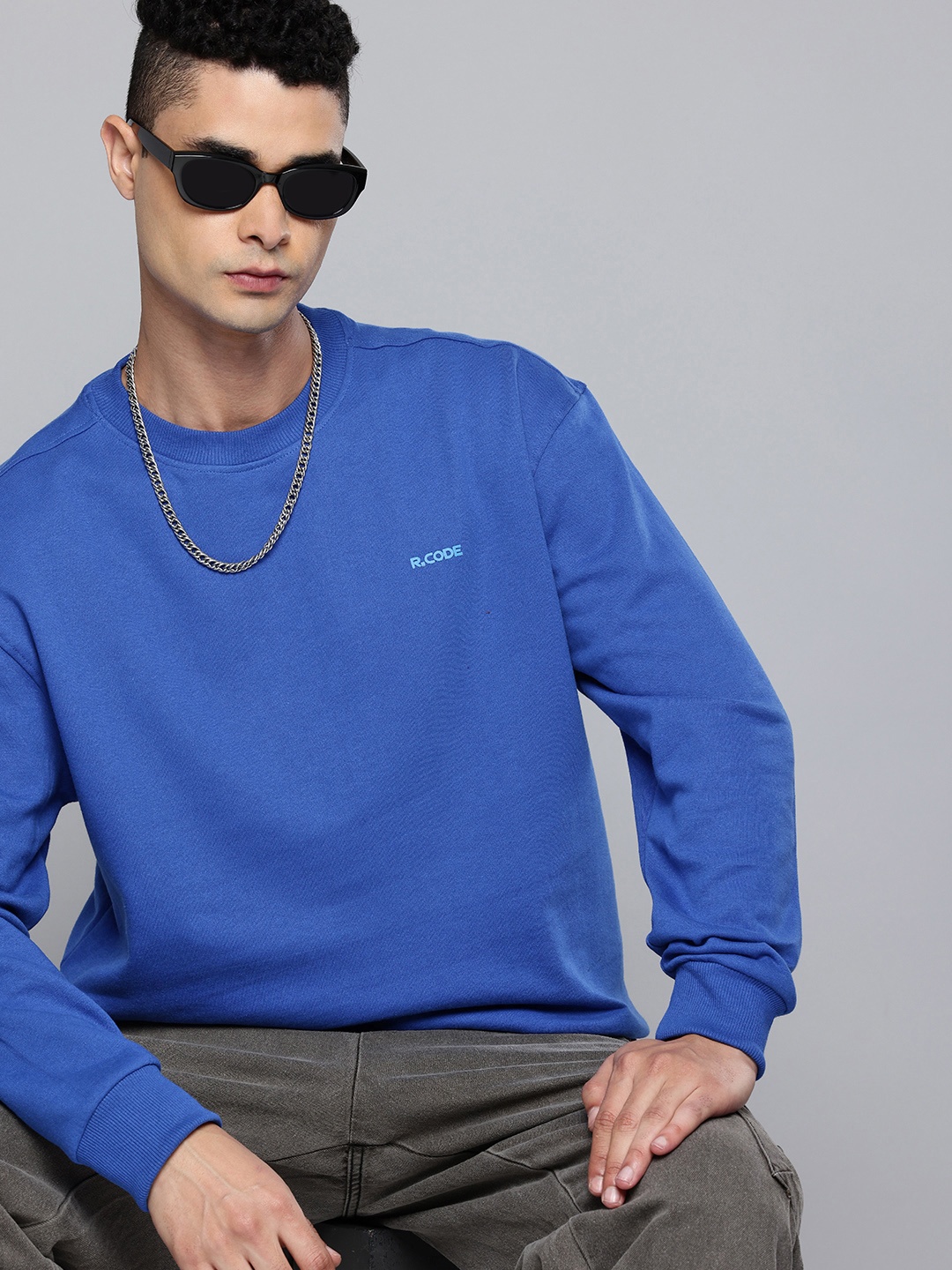 

R.Code by The Roadster Life Co. Men Oversized Sweatshirt, Blue