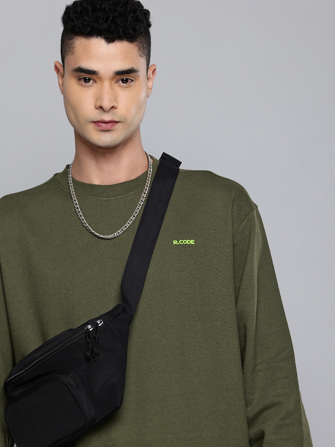 

R.Code by The Roadster Life Co. Men Oversized Sweatshirt, Olive