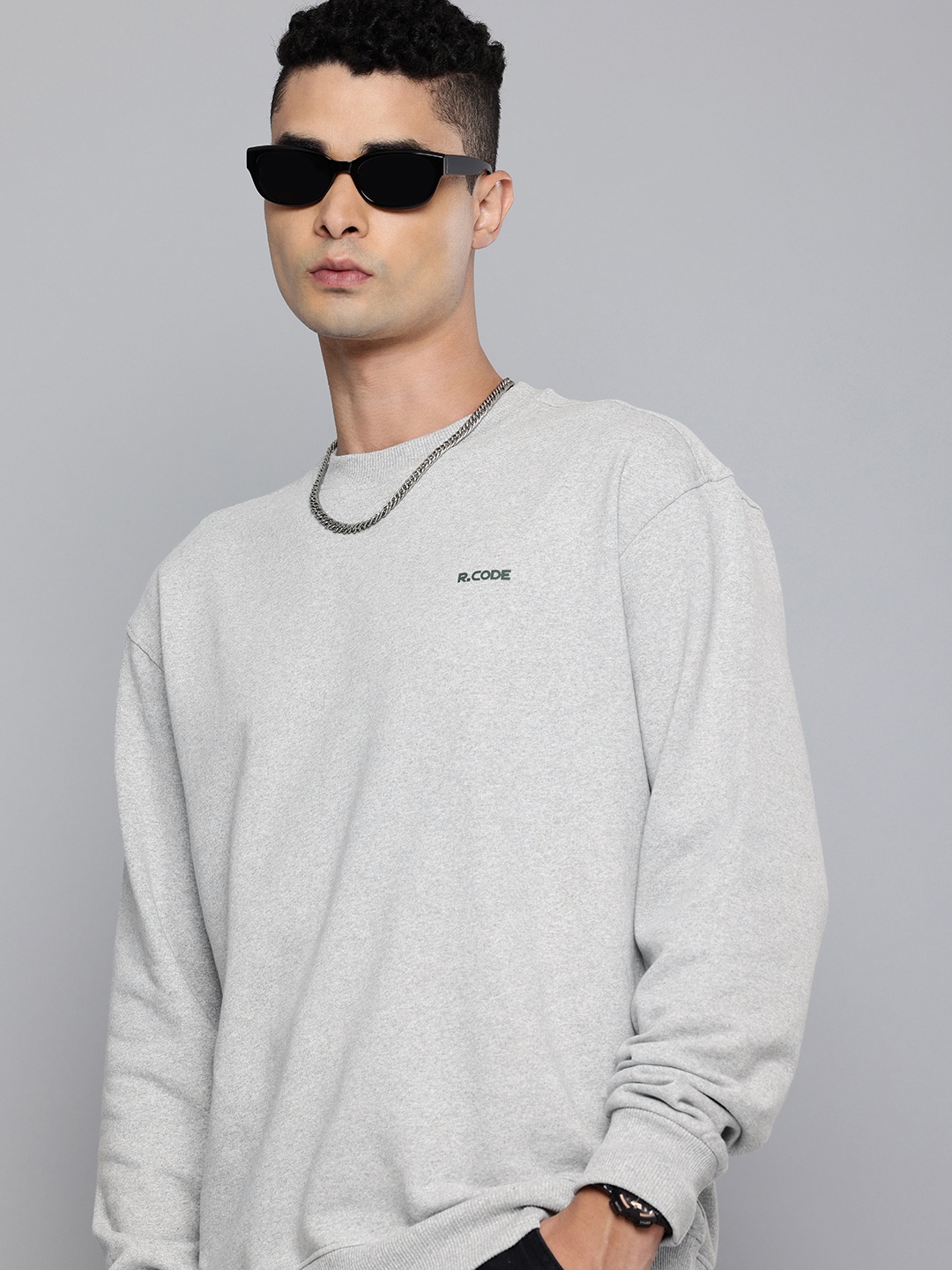 

R.Code by The Roadster Life Co. Men Oversized Sweatshirt, Grey
