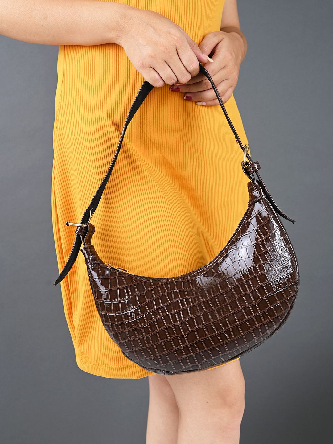 

Mast & Harbour Women Textured Half Moon Shoulder Bag, Black