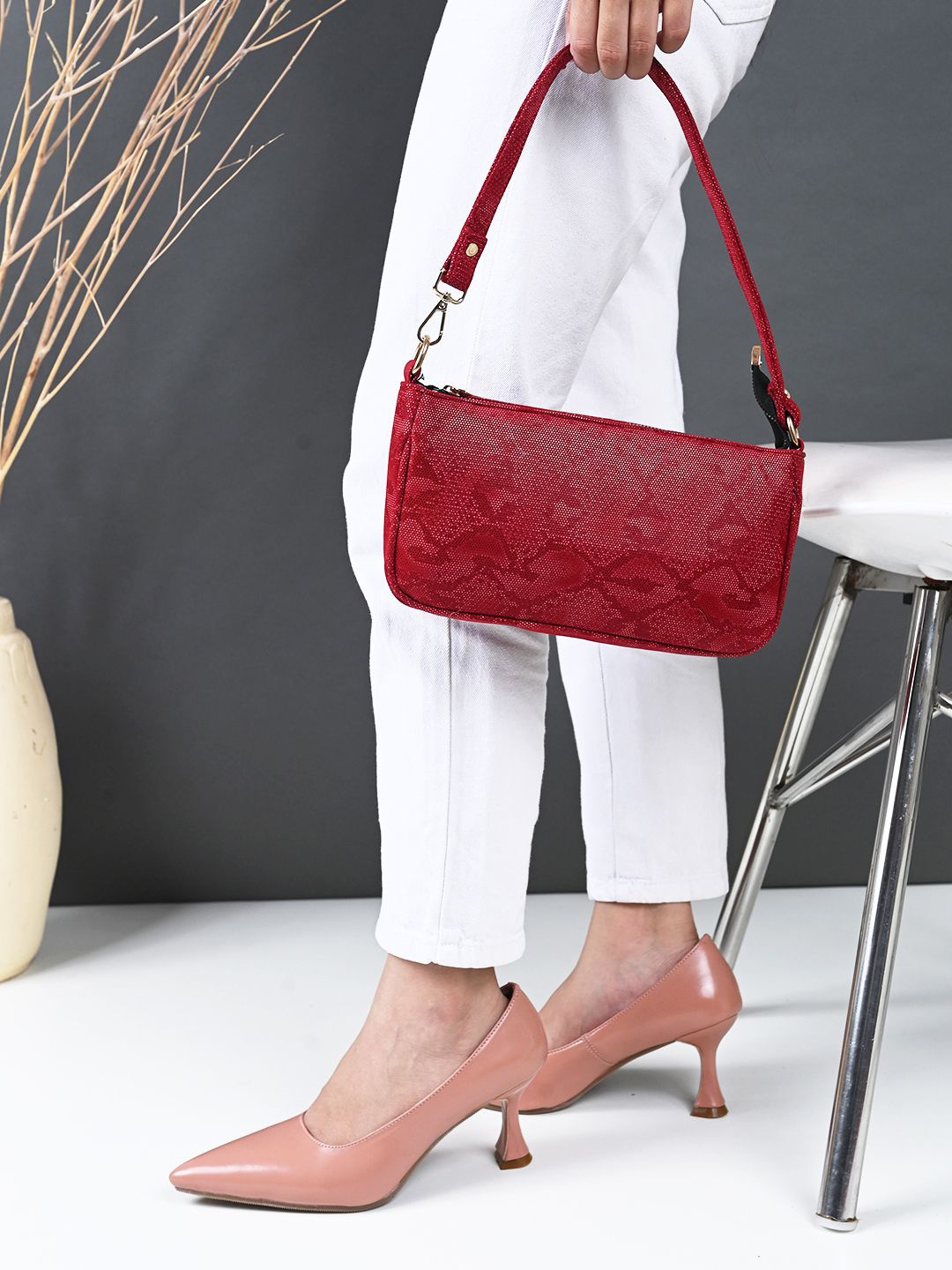 

DressBerry Textured Structured Shoulder Bag, Red