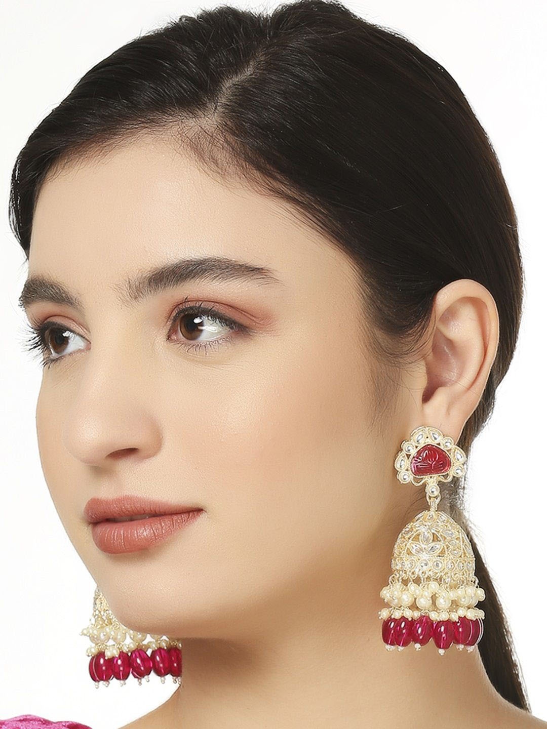 

OOMPH Kundan Studdd Dome Shaped Jhumkas Earrings, Purple