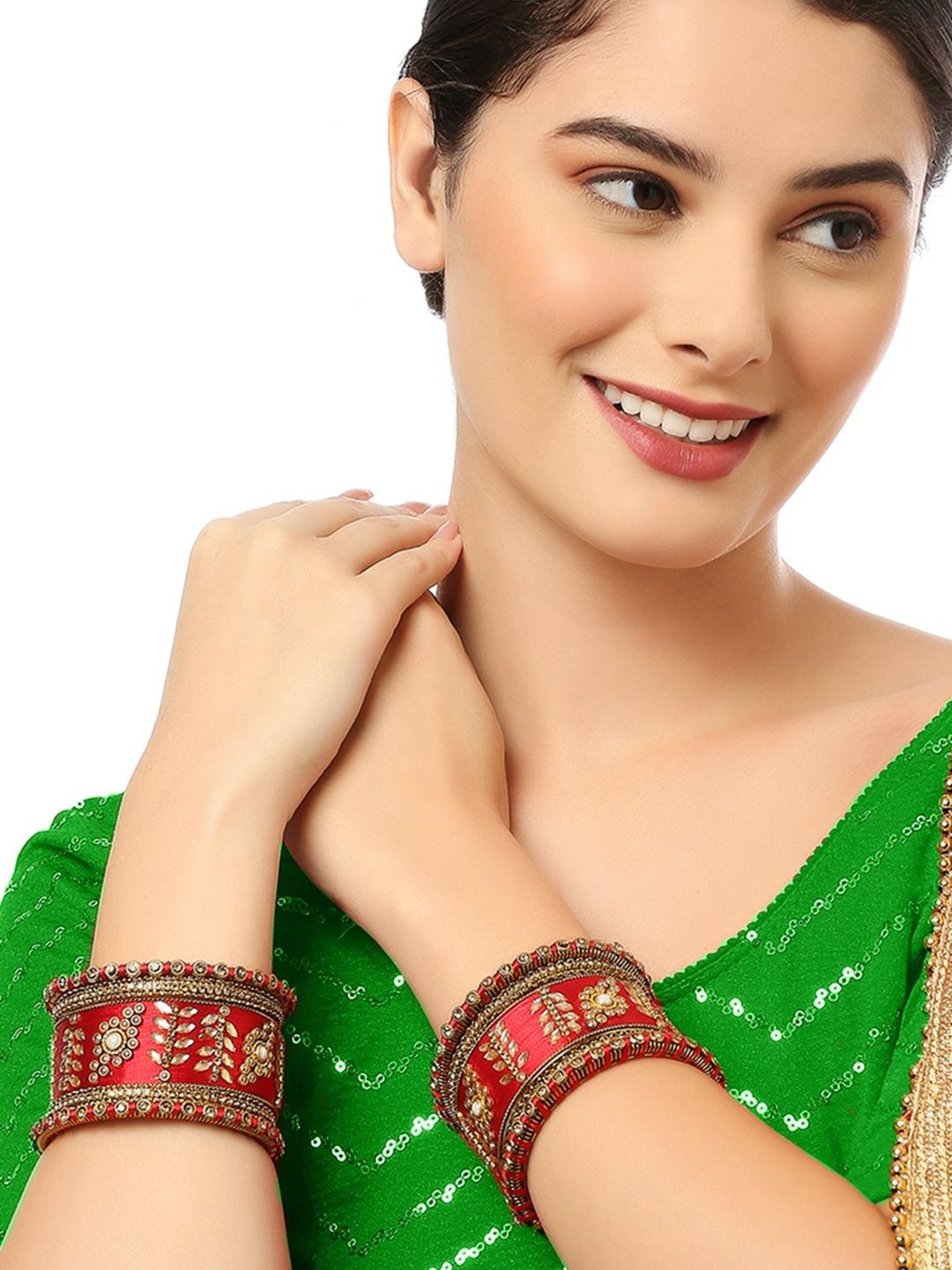 

OOMPH Set Of 10 Gold-Plated Kundan-Studded Bangles