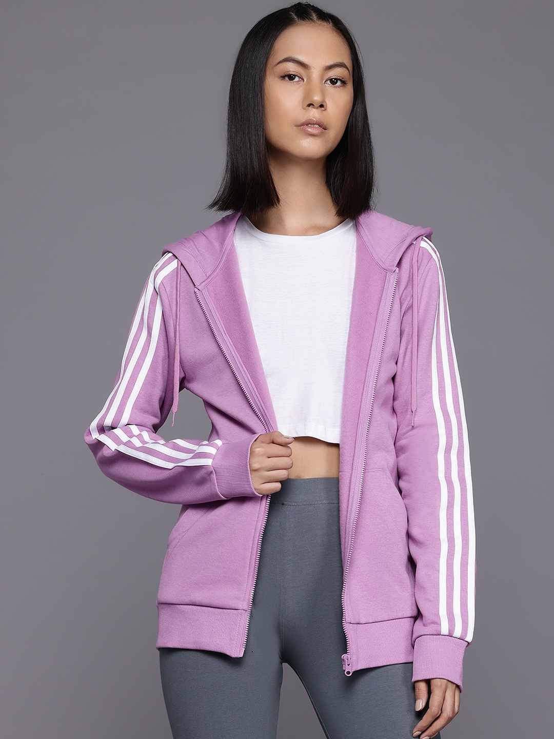 

ADIDAS Women 3 Stripes Freelift Fullzip Hooded Sweatshirt, Purple