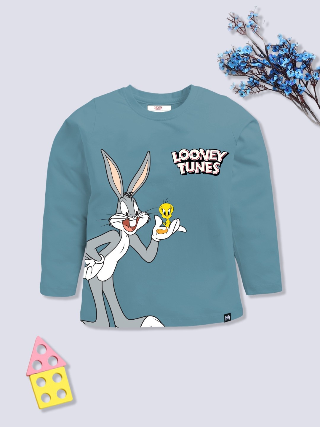 

YK X Minute Mirth Girls Looney Tunes Printed Pure Cotton T-shirt, Blue