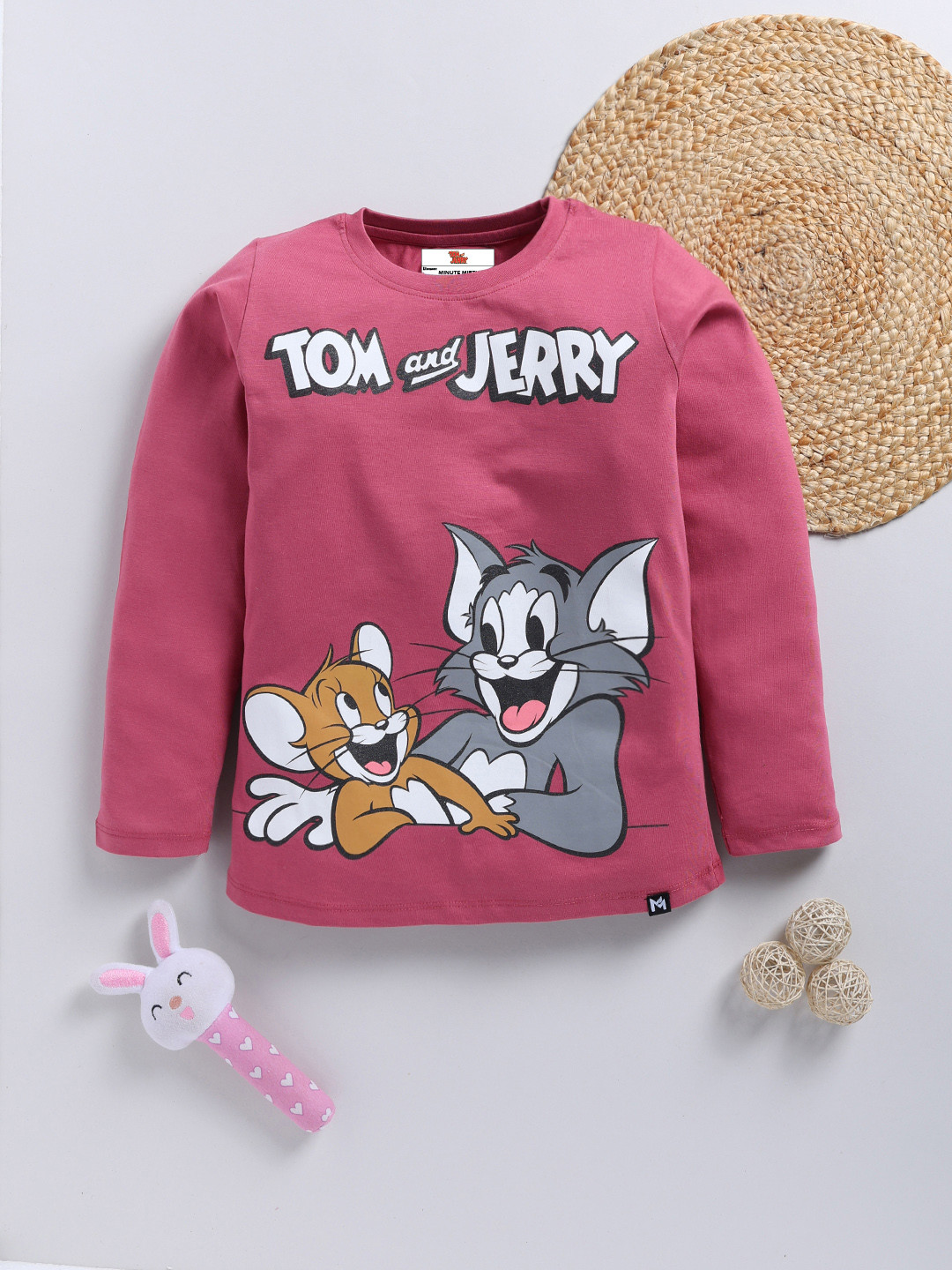 

YK X Minute Mirth Girls Tom & Jerry Printed Pure Cotton T-shirt, Magenta