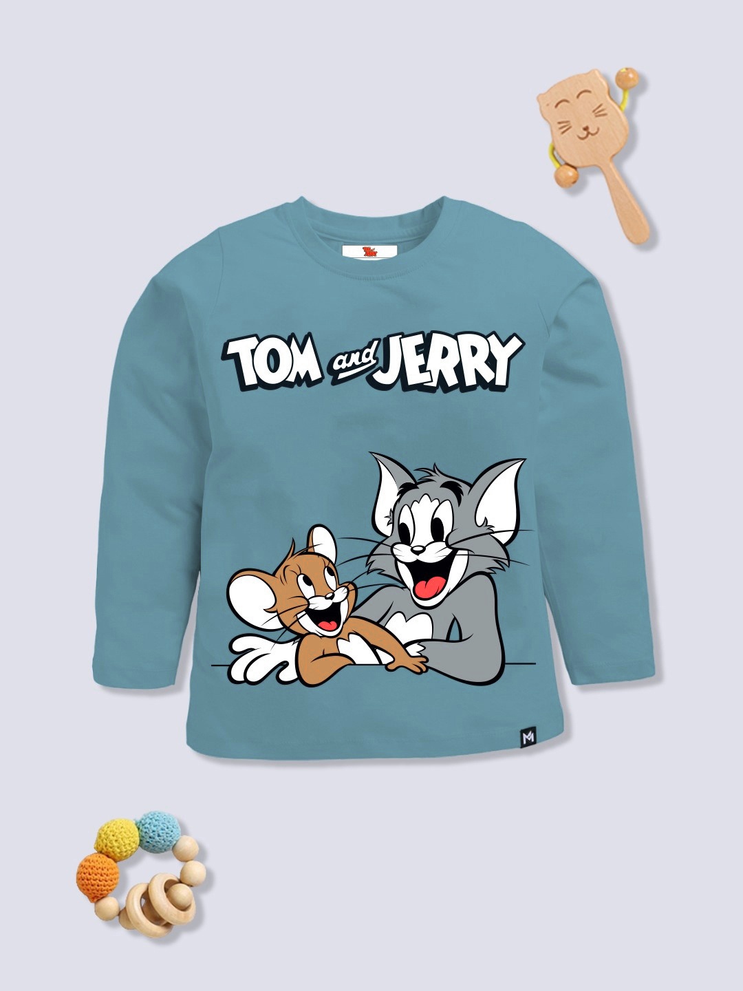 

YK X Minute Mirth Girls Tom & Jerry Printed Pure Cotton T-shirt, Blue