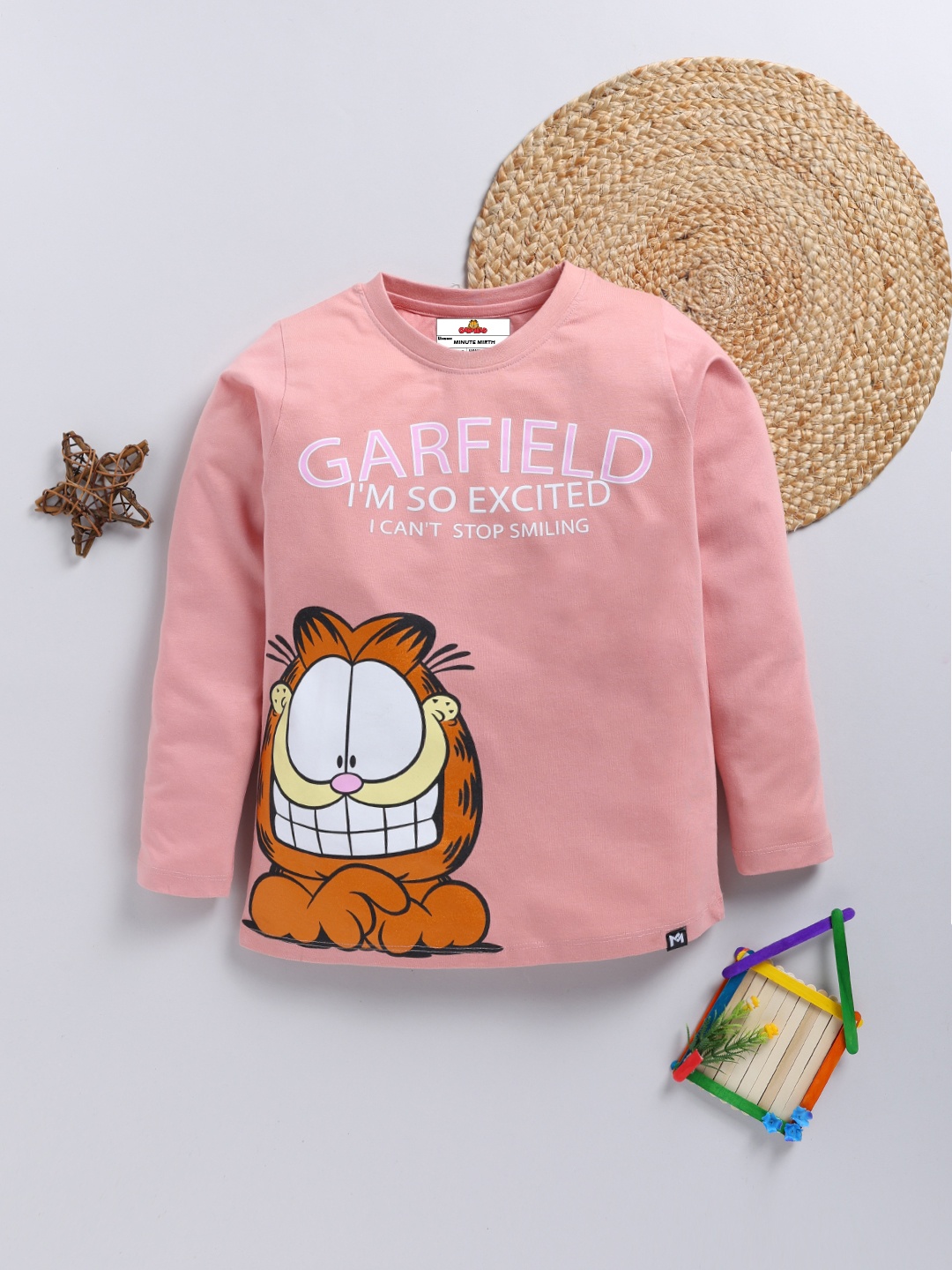

YK X Minute Mirth Girls Garfield Printed Pure Cotton T-shirt, Pink