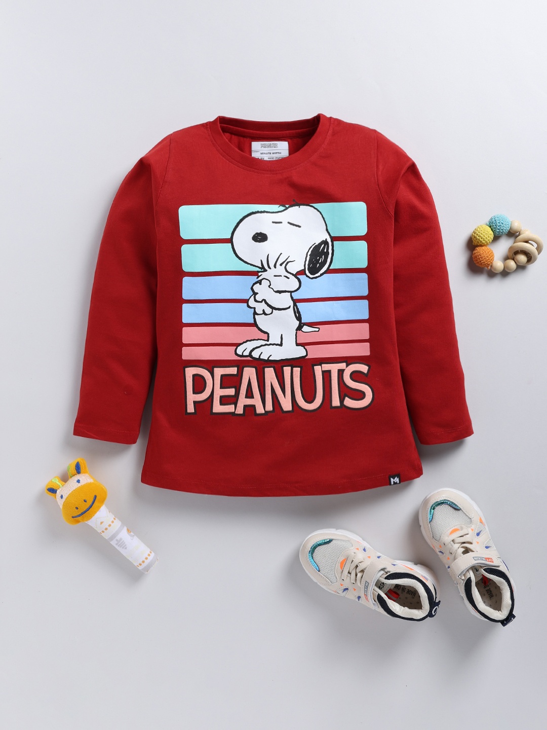 

YK X Minute Mirth Girls Peanuts Printed Pure Cotton T-shirt, Maroon