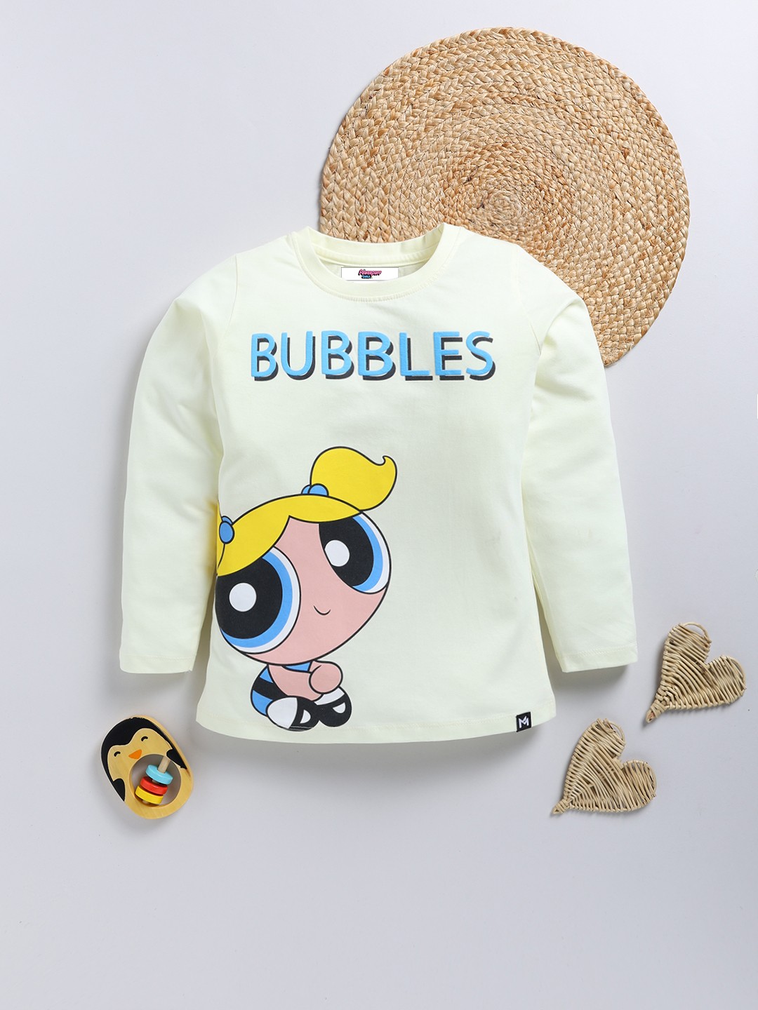 

YK X Minute Mirth Girls Powerpuff Girls Printed Pure Cotton T-shirt, Yellow