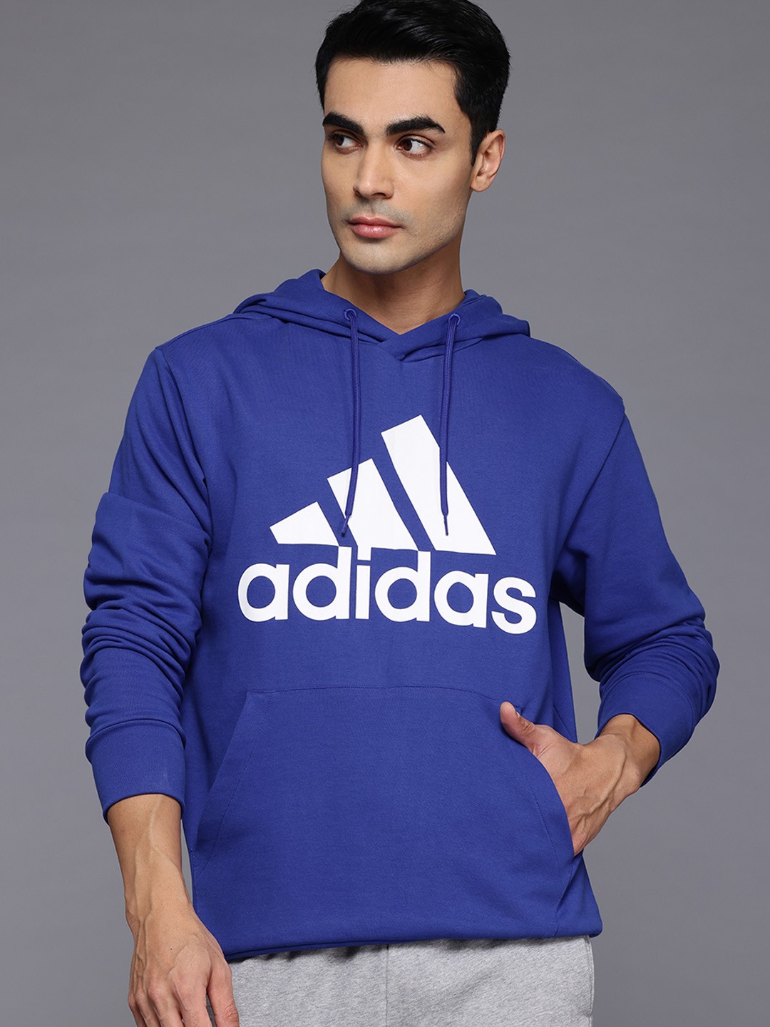 

ADIDAS Big Logo Print French Terry Relaxed Hooded Sweatshirt, Blue