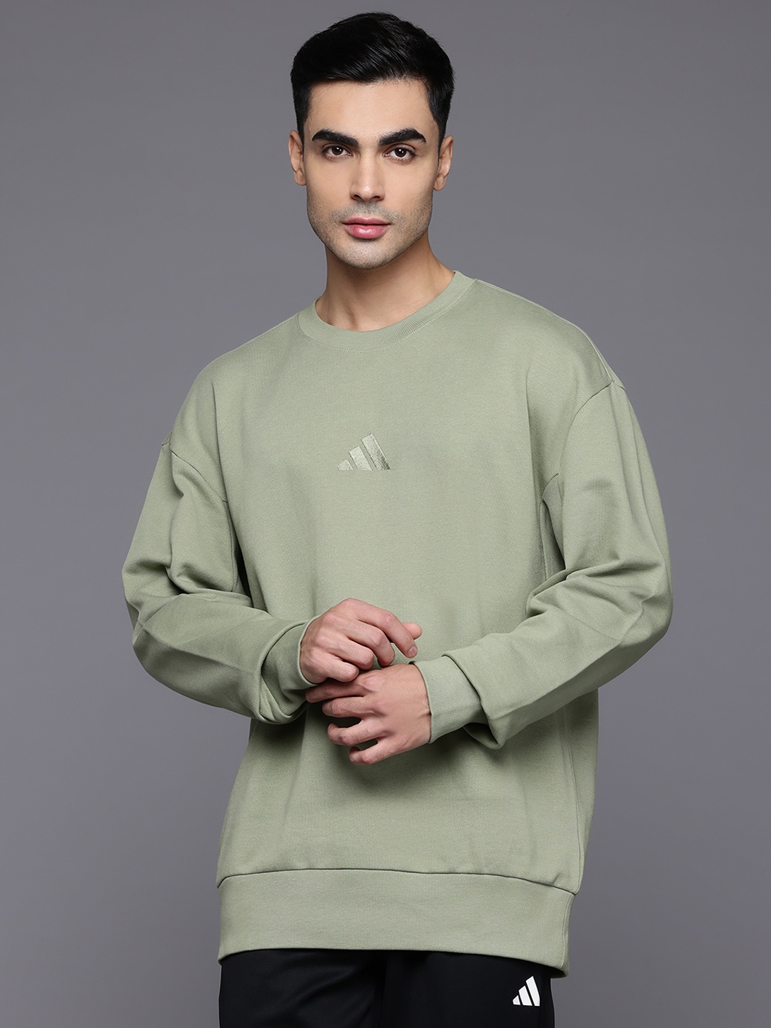 

ADIDAS Solid Drop-Shoulder Sweatshirt, Green