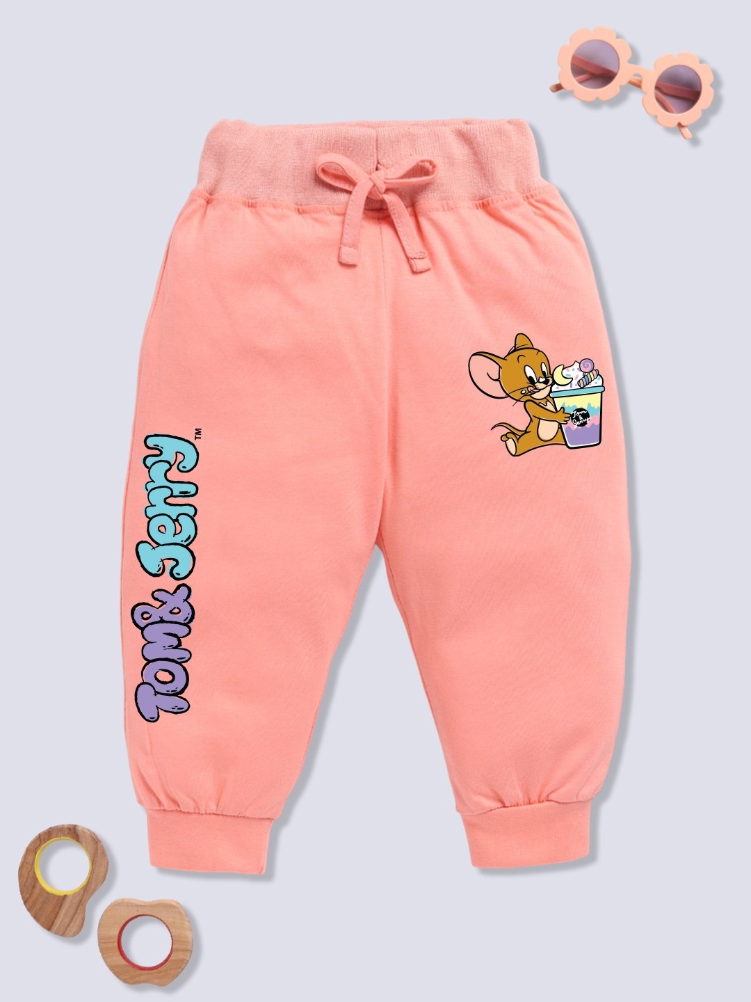 

YK X Minute Mirth Infant Girls Pure Cotton Mid-Rise Jogger, Peach