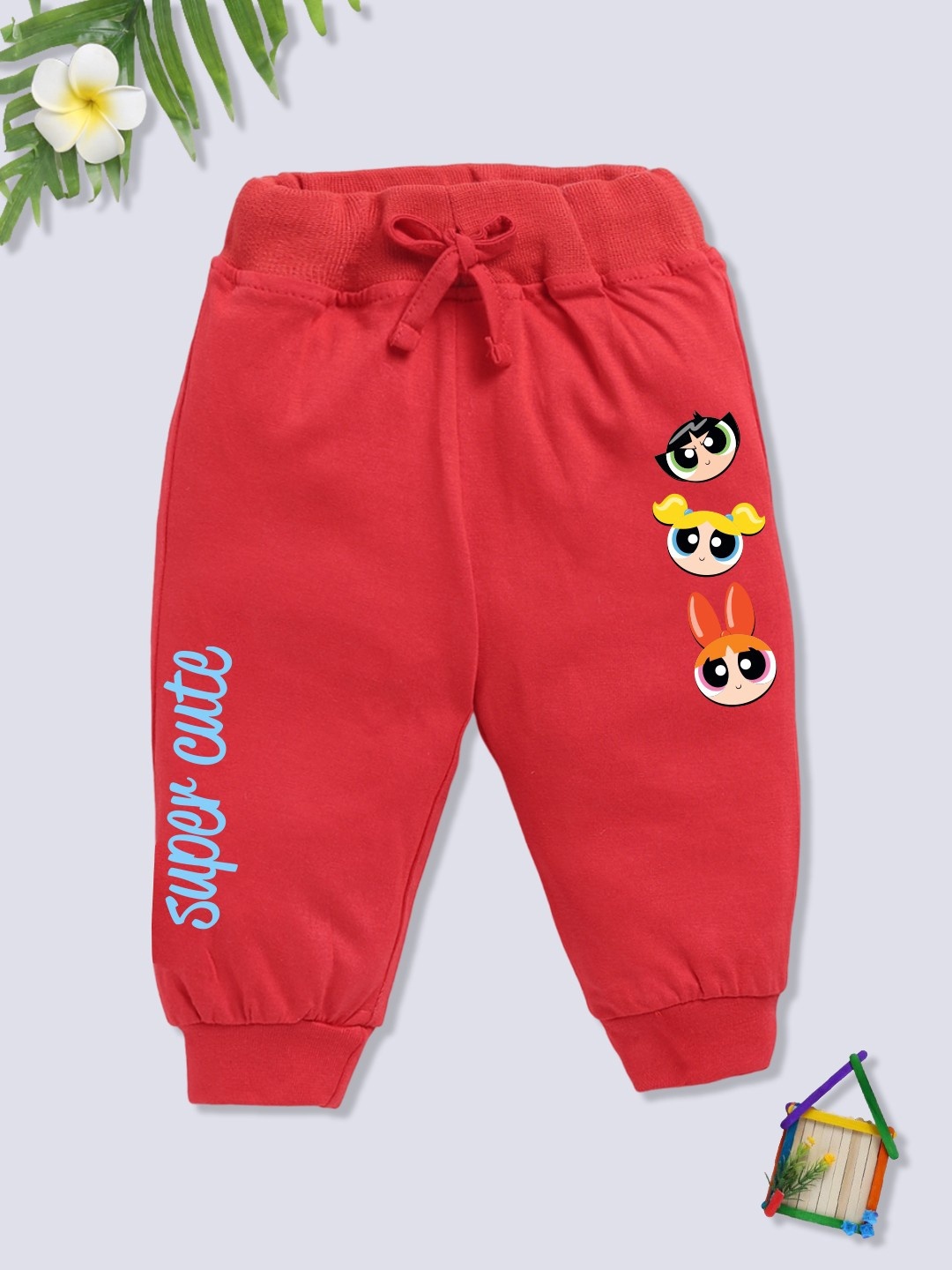 

YK X Minute Mirth Infant Girls Pure Cotton Printed Jogger, Red