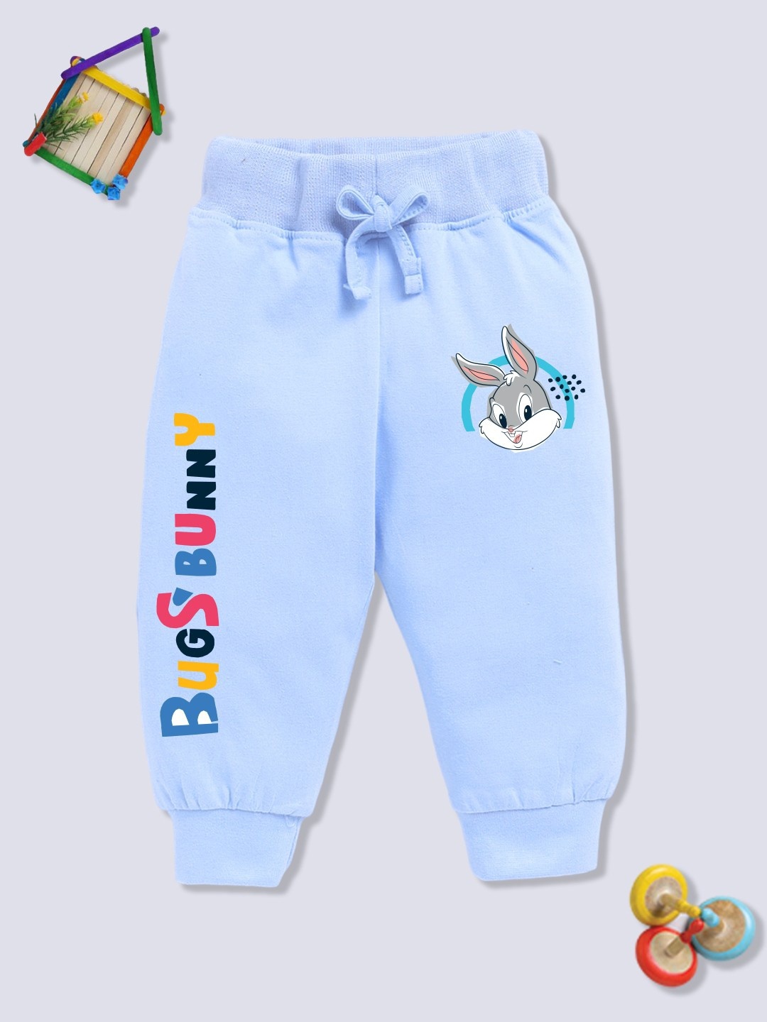 

YK X Minute Mirth Infant Girls Pure Cotton Printed Jogger, Blue