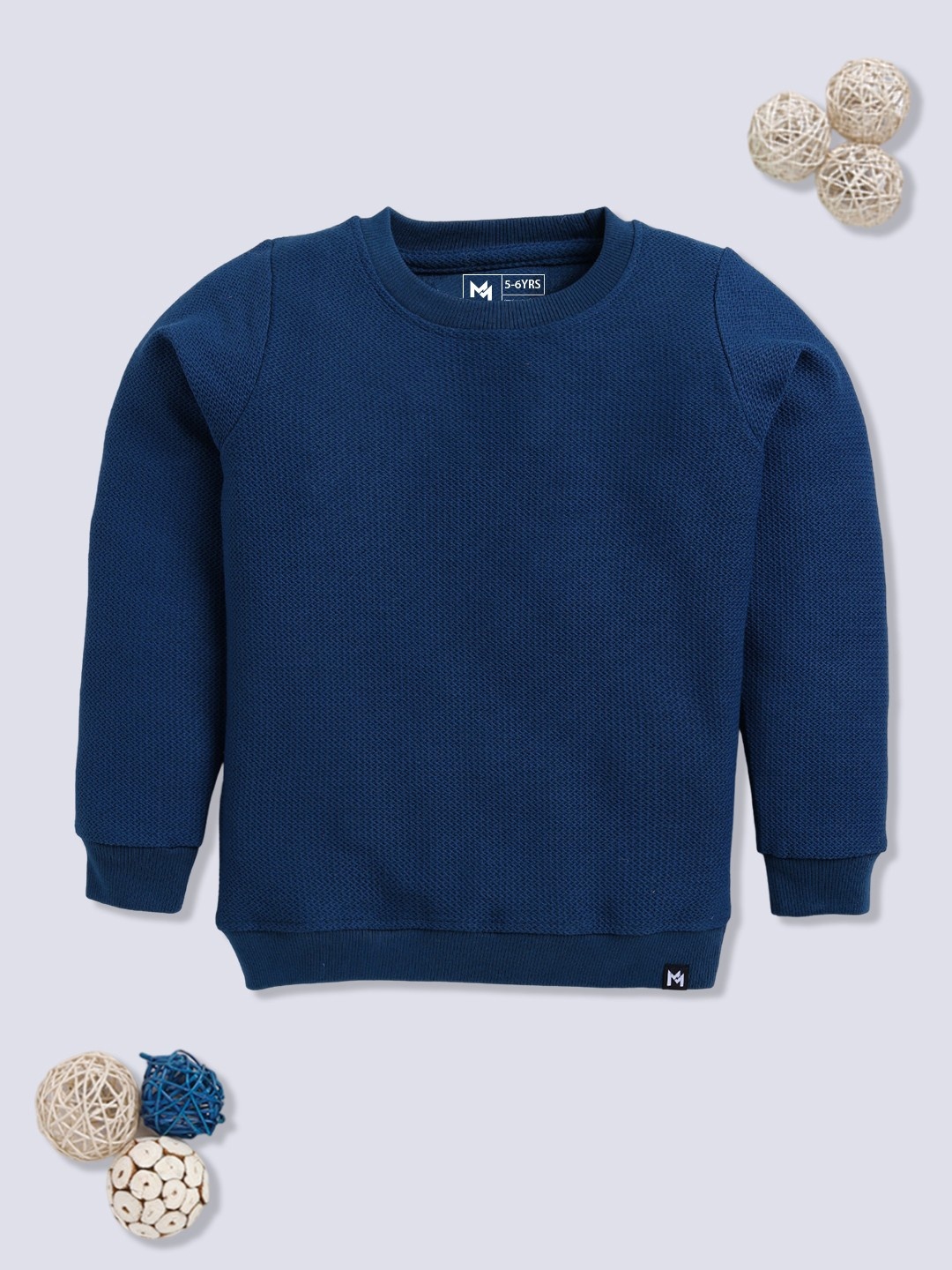 

YK X Minute Mirth Girls Self-Design Cotton Sweatshirt, Navy blue