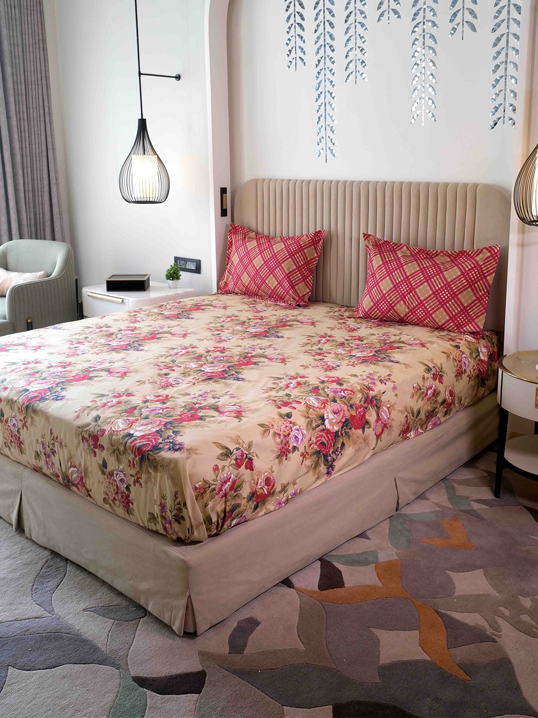 Pure Decor King Size Double Bed Bedsheet With 2 Pillow Covers 108in X 108in,274cm X 274cms, Beige