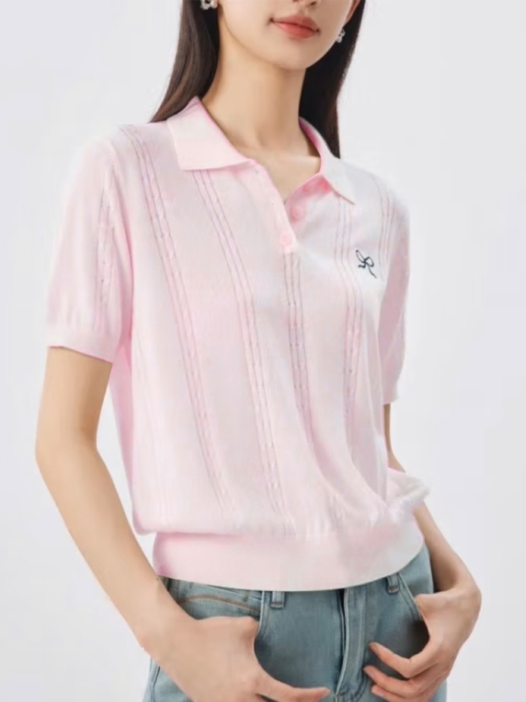 

StyleCast Women Self Design Shirt Collar Casual Top, Pink