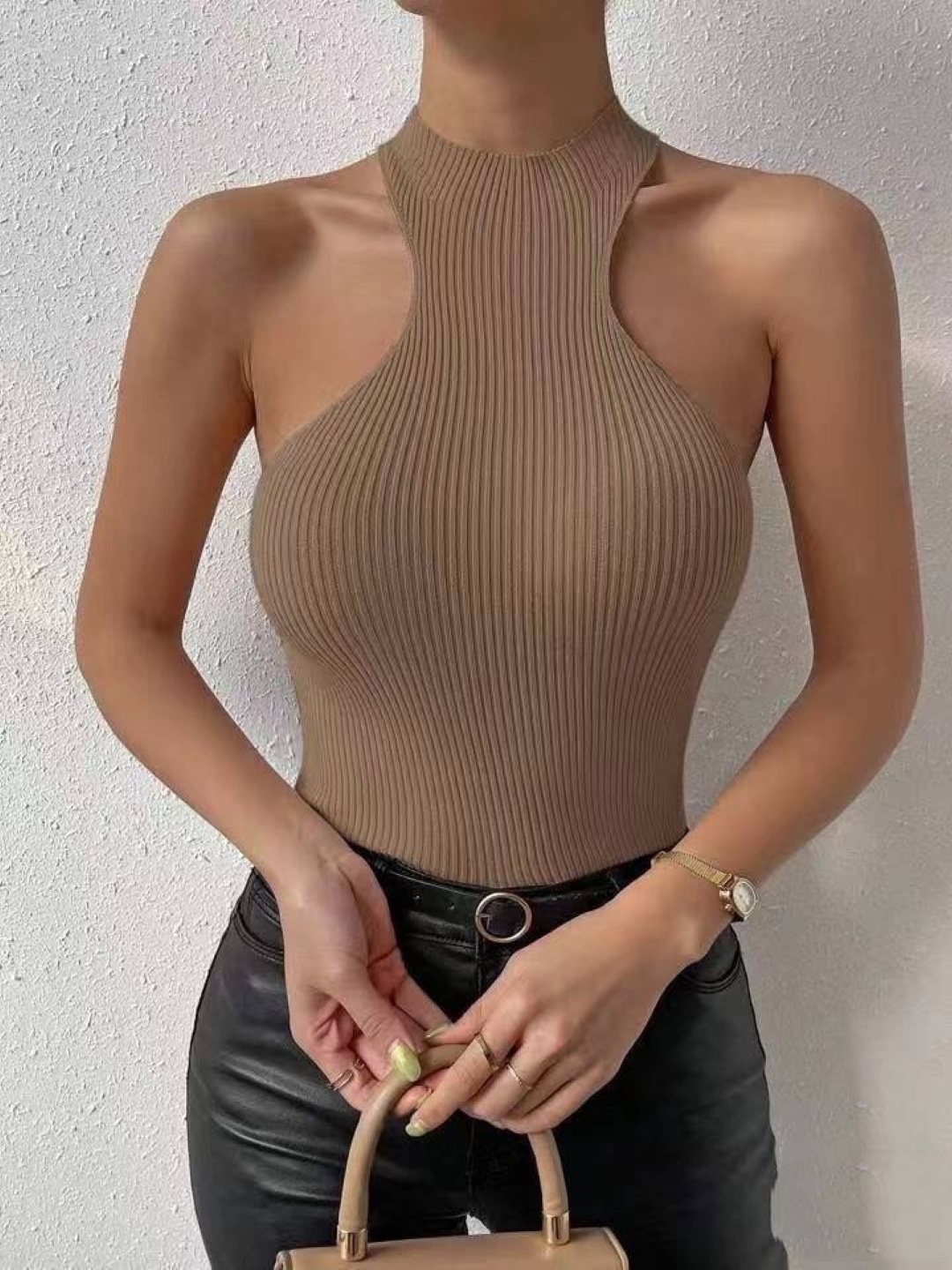 

StyleCast Self Design Sleeveless Top, Beige