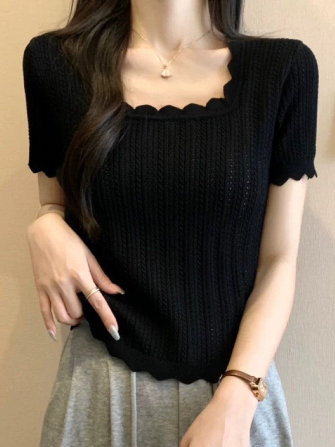 

StyleCast Women Self Design Top, Black