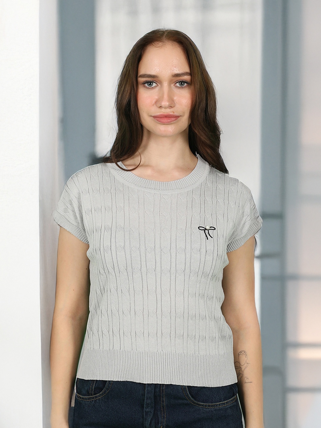 

StyleCast Women Self Design Top, Grey
