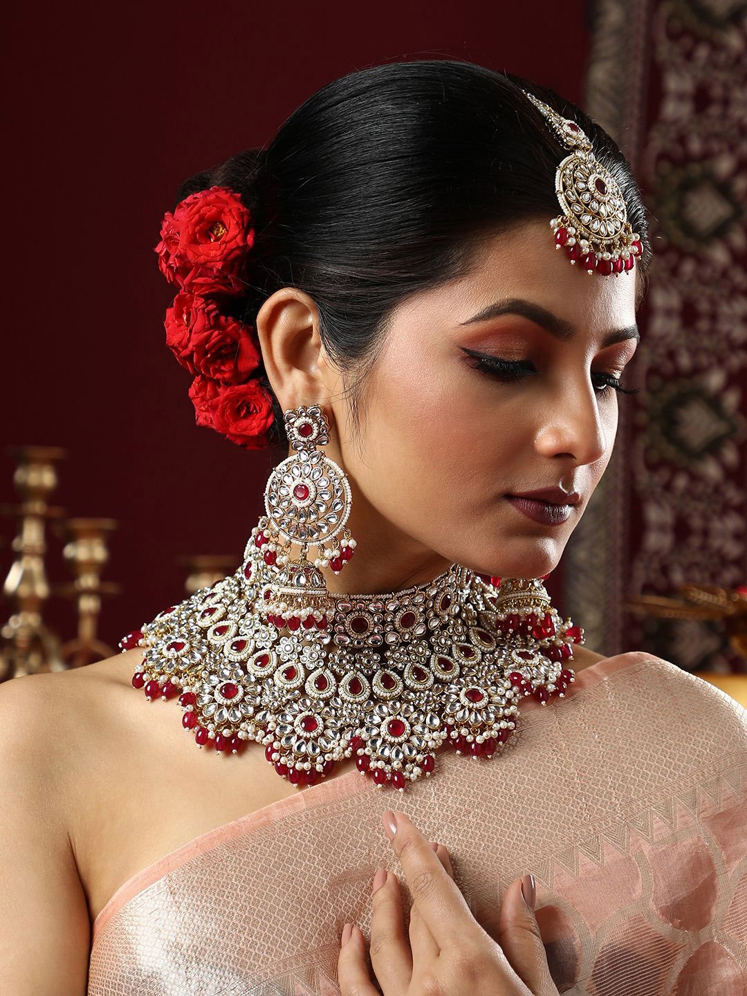 

SOHI Gold-Plated Stone-Studded & Beaded Jewellery Set