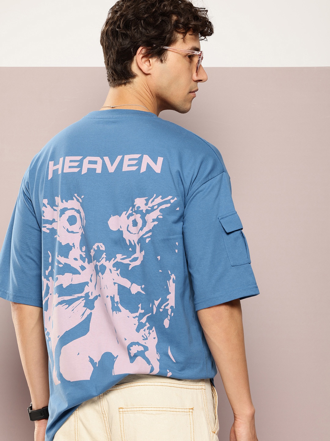 

Kook N Keech Men Printed Drop-Shoulder Sleeves Oversized T-shirt With Pocket Detail, Blue