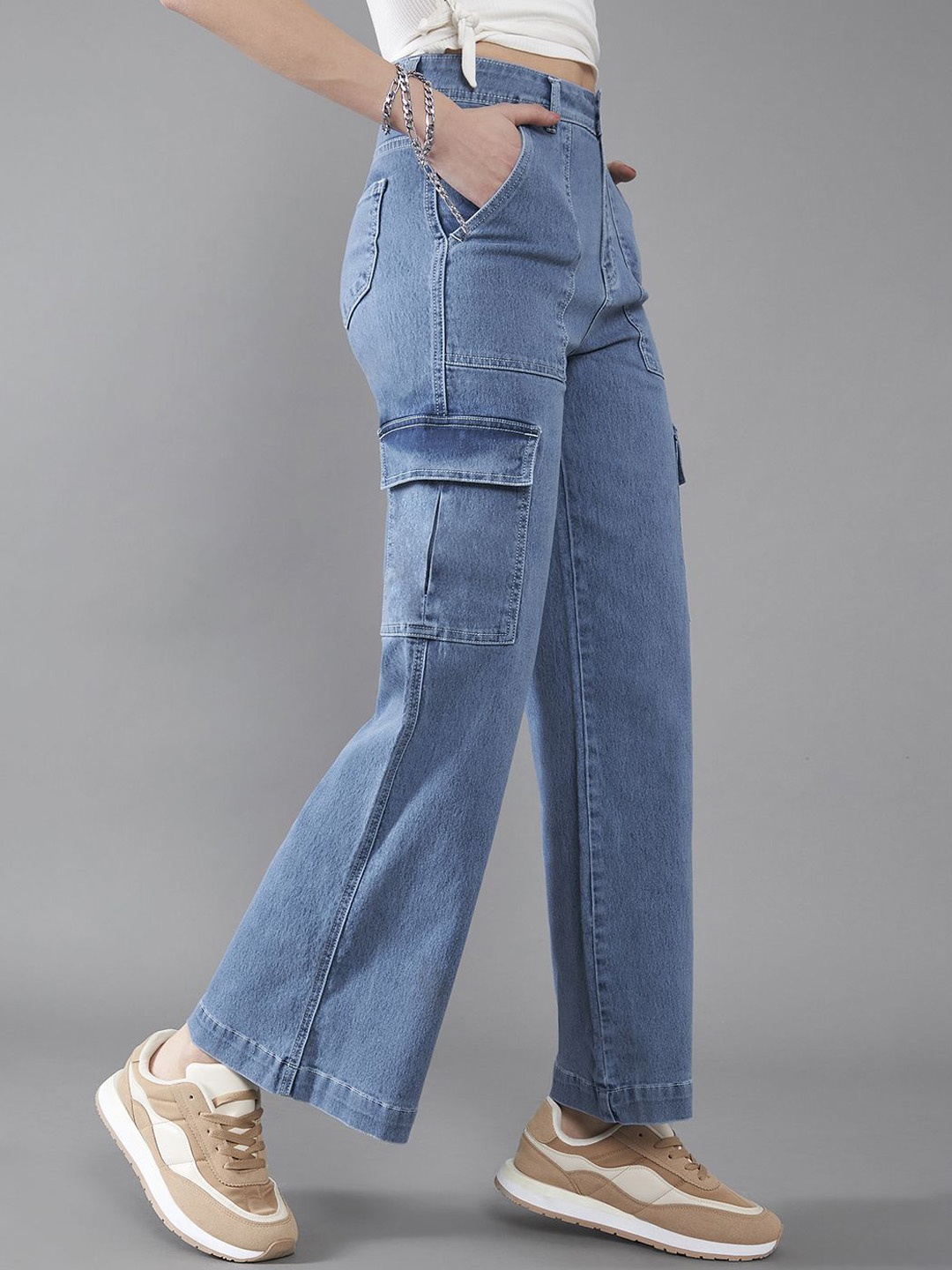 

DOLCE CRUDO Wide-Leg High-Rise Regular-Length Stretchable Denim Jeans, Blue