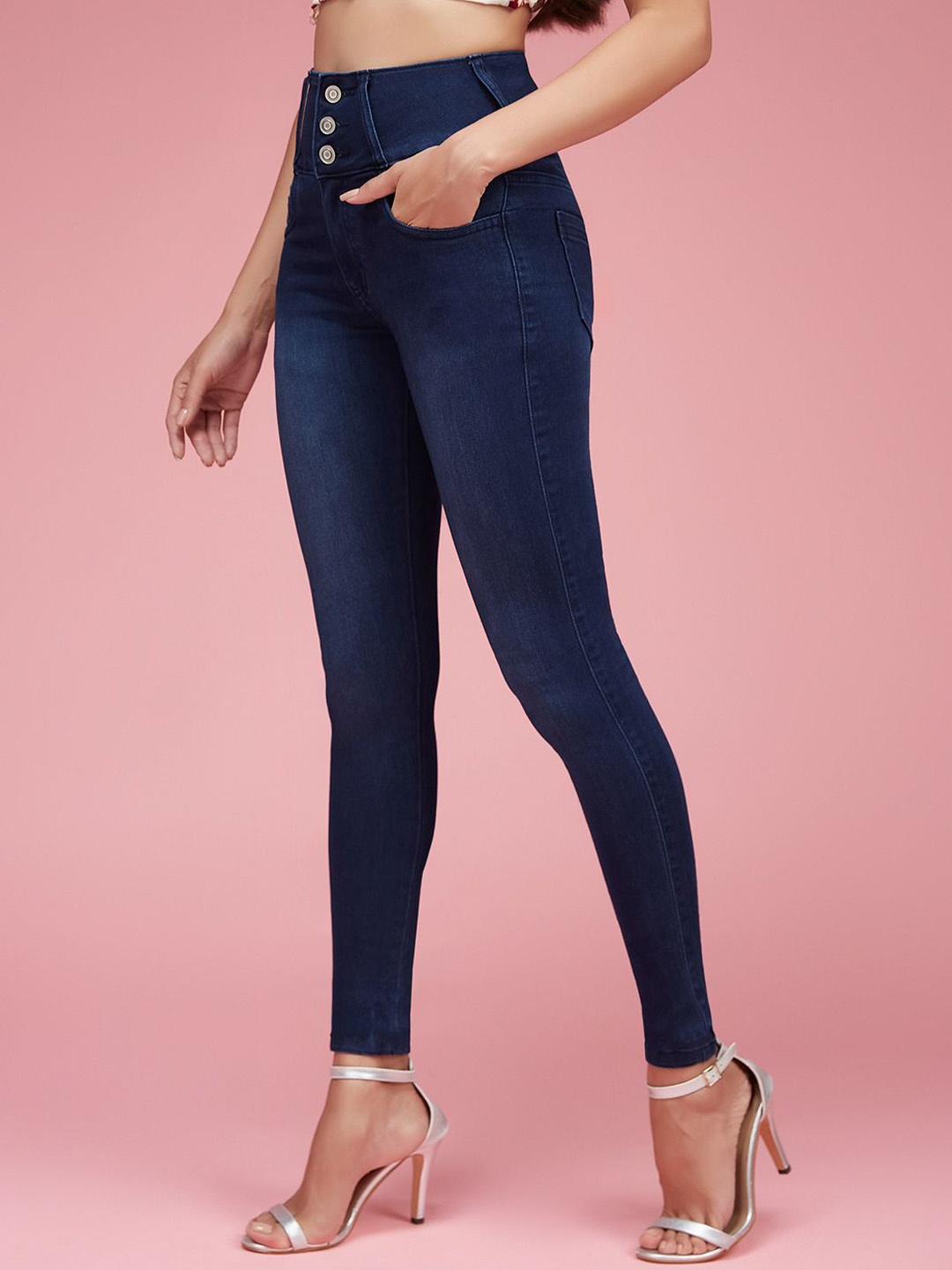 

DressBerry Women Skinny Fit High Rise Stretchable High Waist Denim Jeans, Navy blue