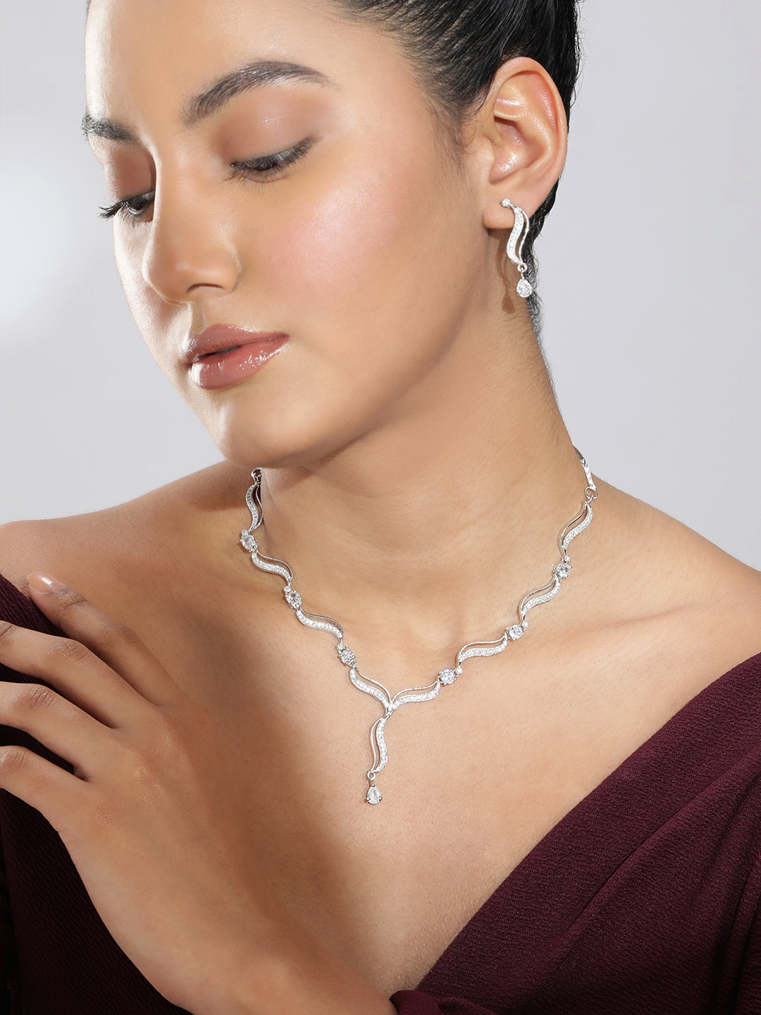 

Niska Cubic Zirconia Studded Jewellery Set, Silver