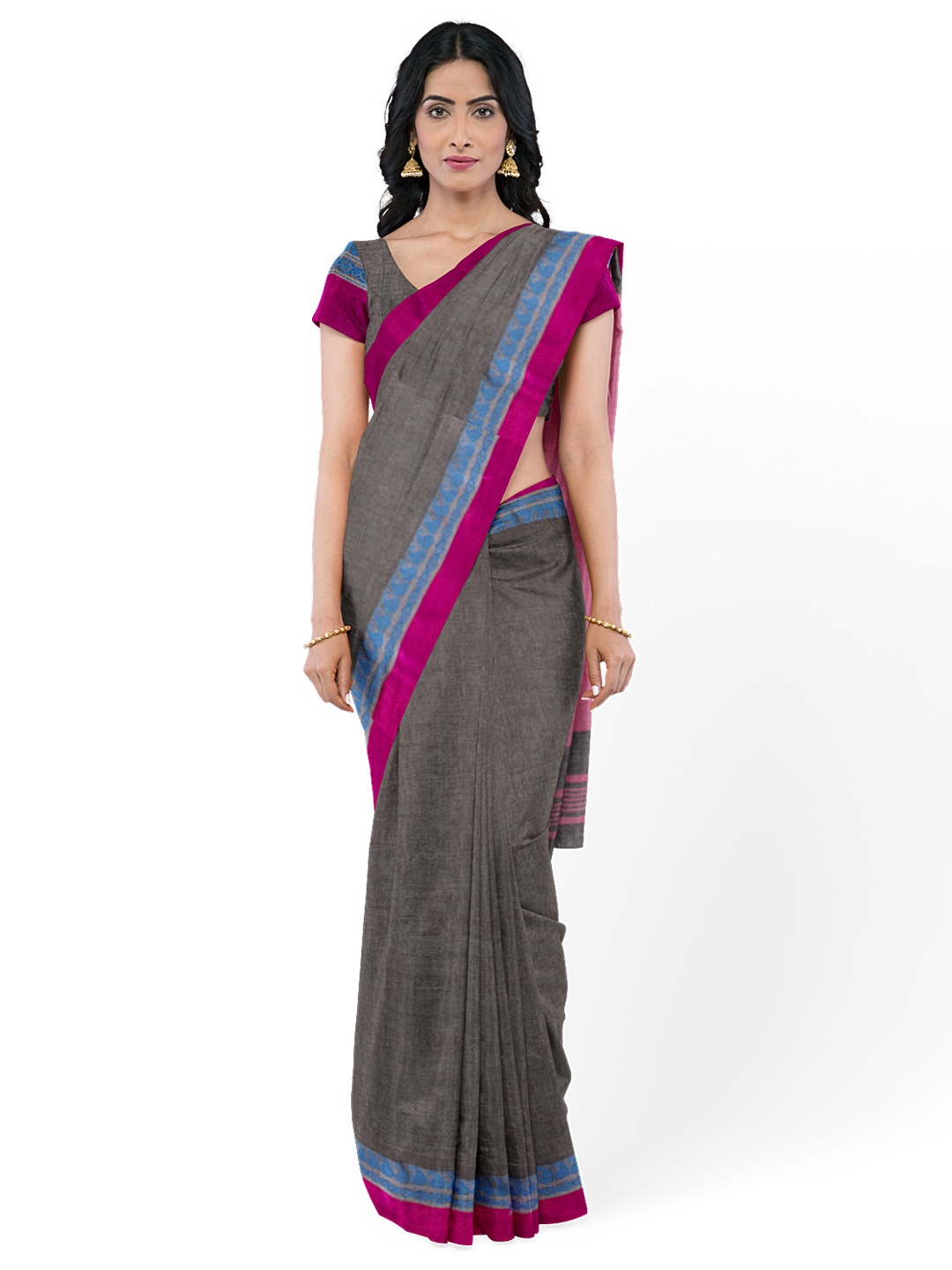 

Avishya Kalamkari Printed Pure Cotton Taant Saree, Pink