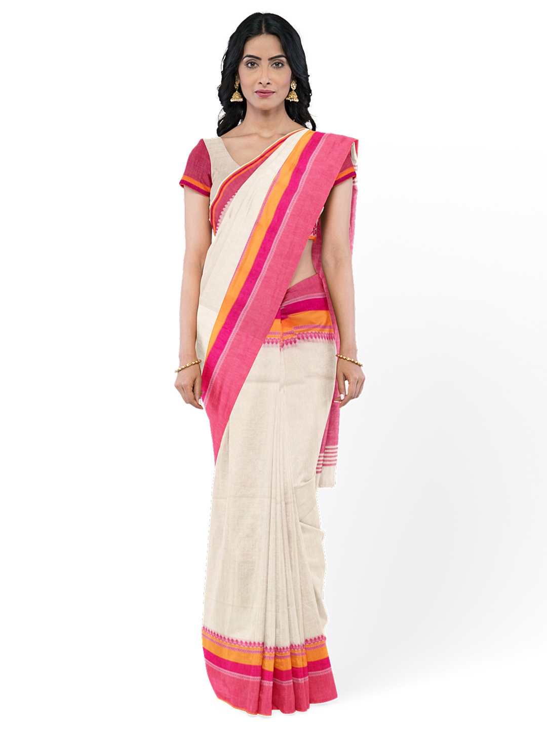 

Avishya Striped Pure Cotton Taant Saree, Olive