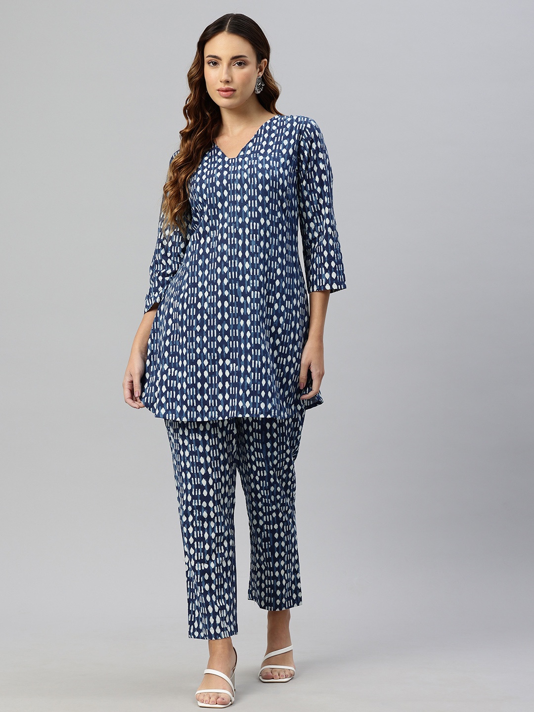 KALINI Printed Pure Cotton Co-Ords, Navy blue