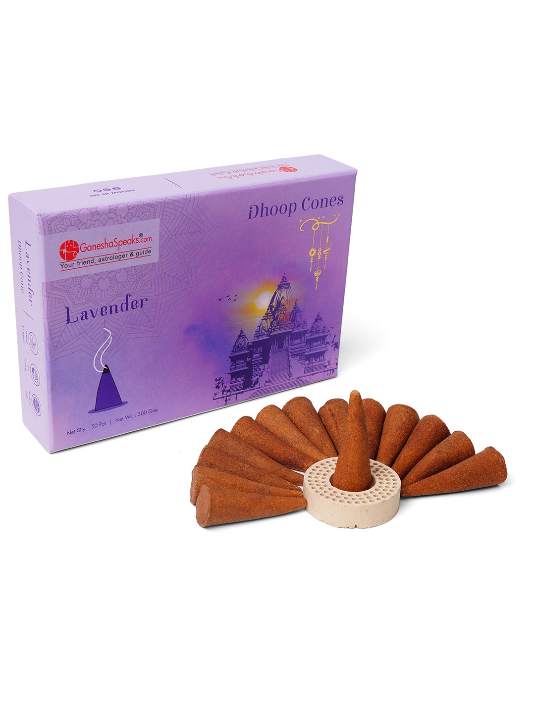 

GaneshaSpeaks Lavendar Wooden Powder Pooja Dhoop Cone, Lavender