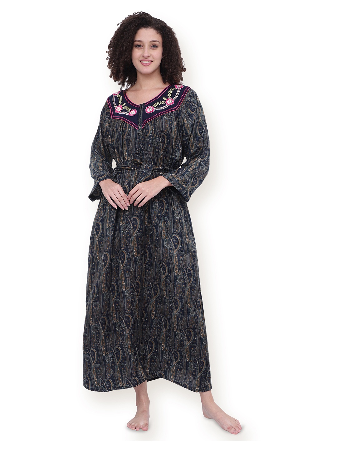 

Noty Women Printed Maxi Nightdress, Green