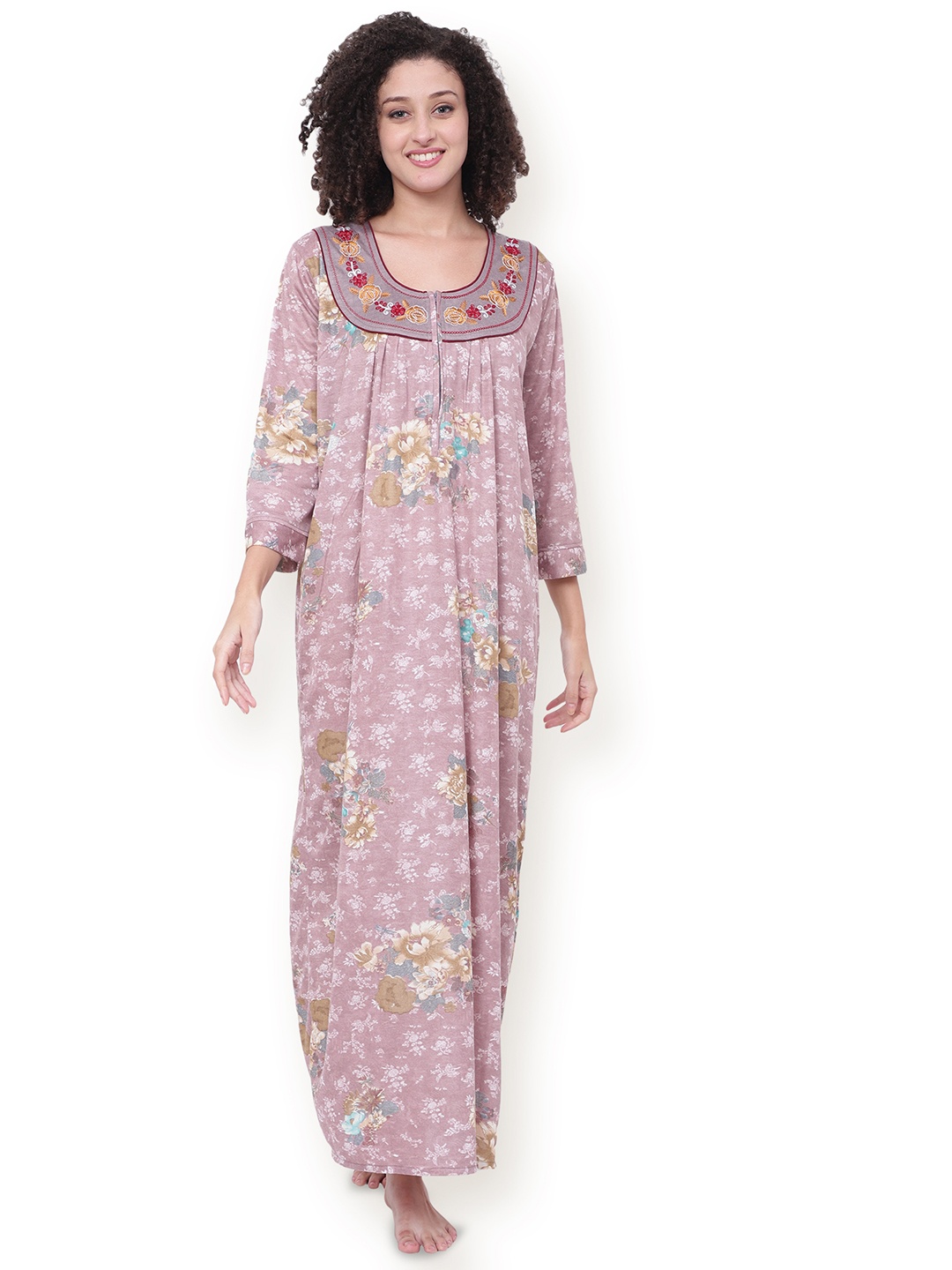 

Noty Women Printed Maxi Nightdress, Grey