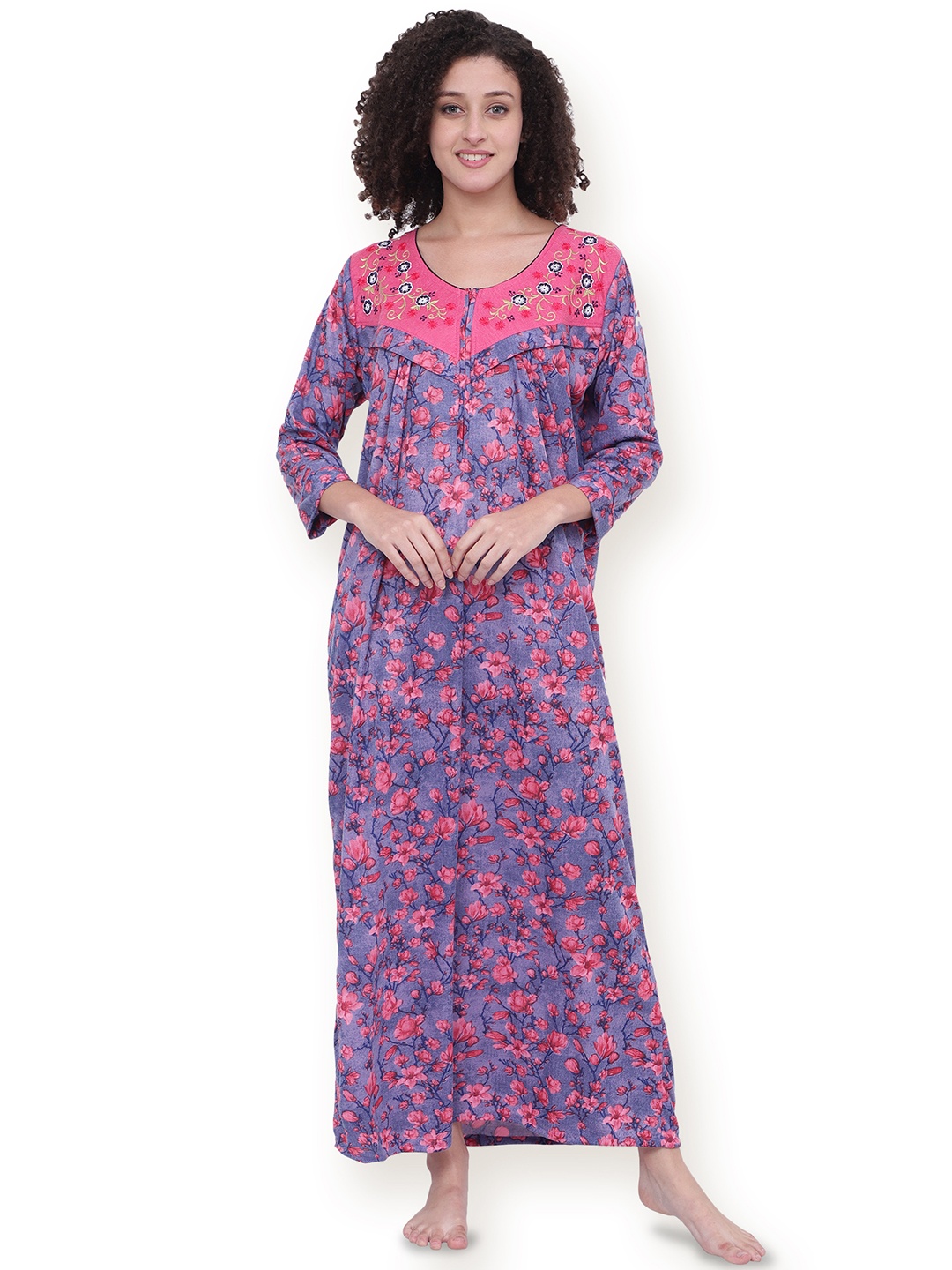 

Noty Women Printed Maternity Maxi Nightdress, Blue