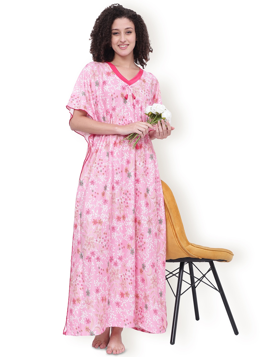 

Noty Women Printed Maxi Nightdress, Pink